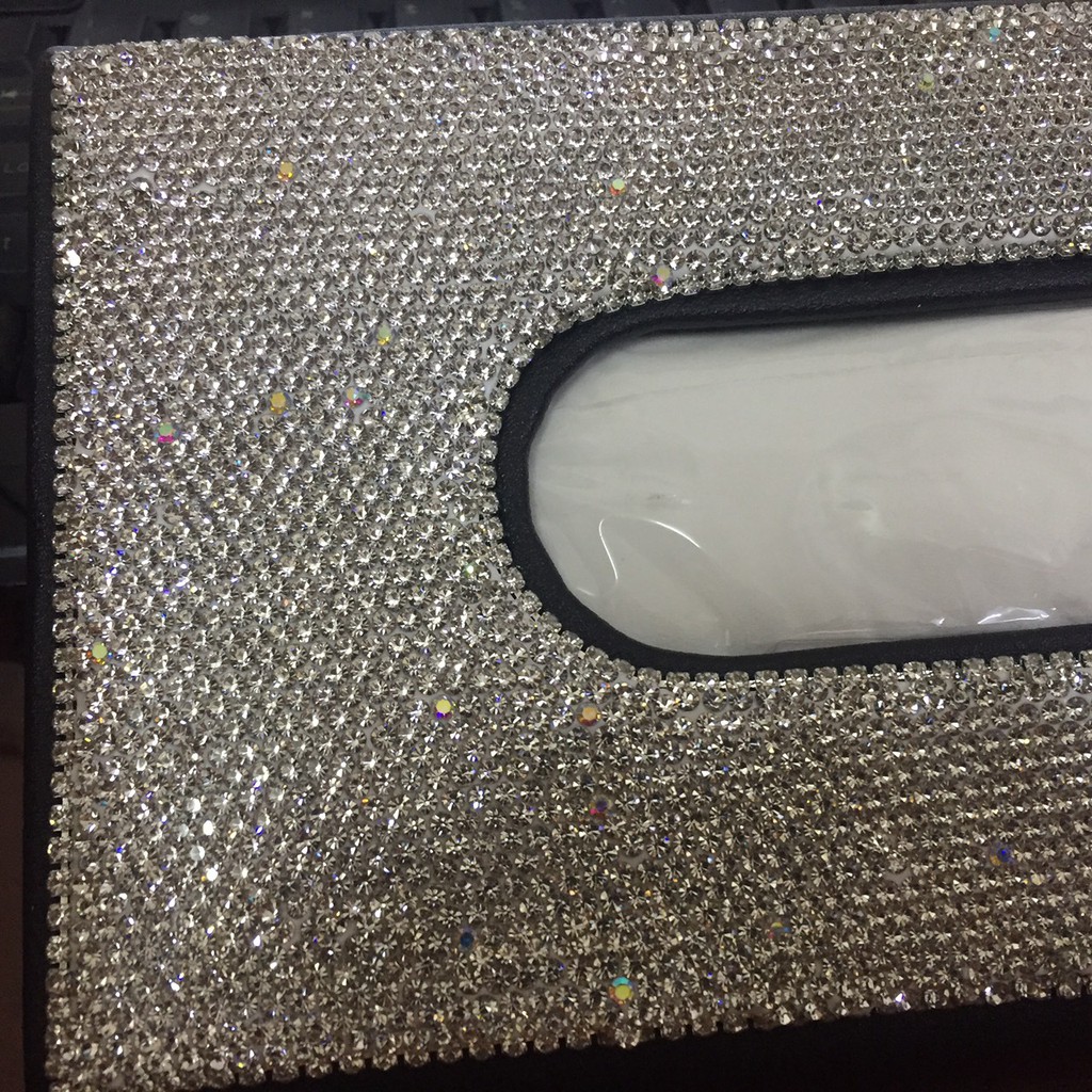 Hộp Đựng Khăn Giấy Gài Tấm Chắn Nắng Ô Tô Đính Đá