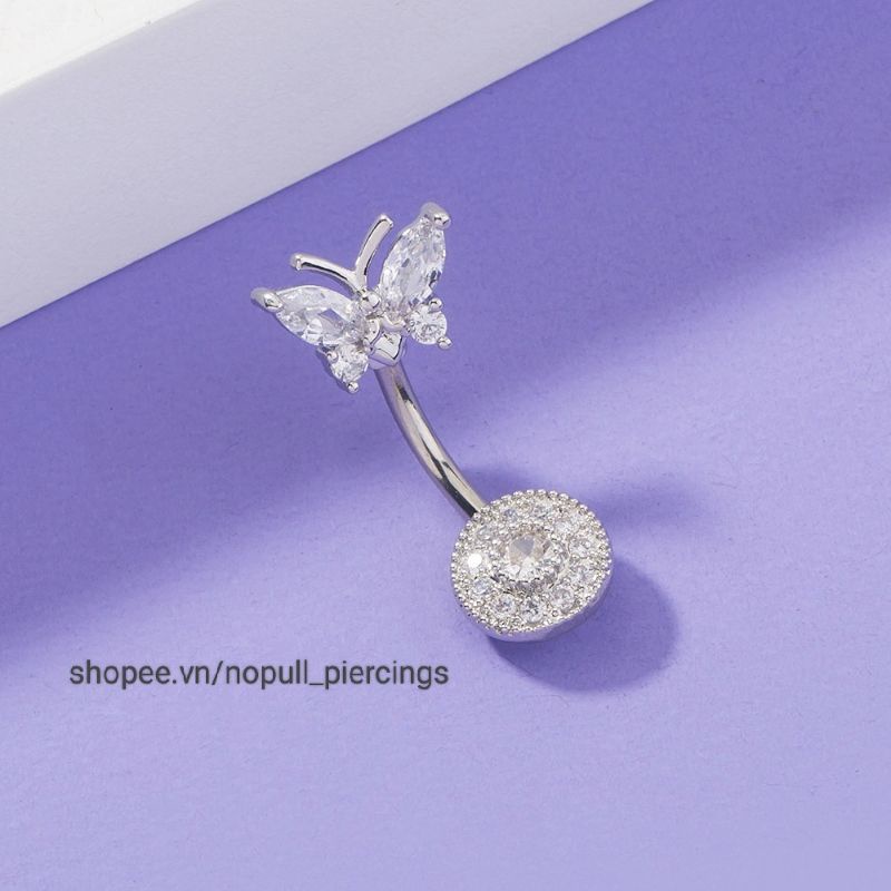 KHUYÊN RỐN HÌNH BƯỚM - Khuyên Rốn Đính Đá Cao Cấp - Khuyên thép y tế không gỉ - Khuyên xỏ rốn - Khuy