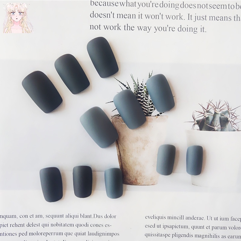 Bộ 24 chiếc móng tay giả trang trí màu xanh dương đen hợp thời trang cho nữ