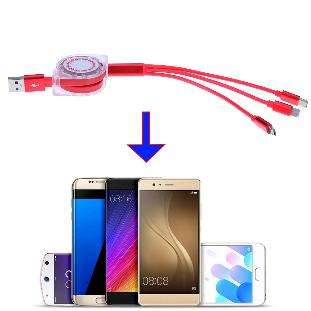 Dây Cáp Sạc Và Truyền Dữ Liệu Micro Usb + Apple + Type-c 3 Trong 1 Rút Gọn Tiện Dụng