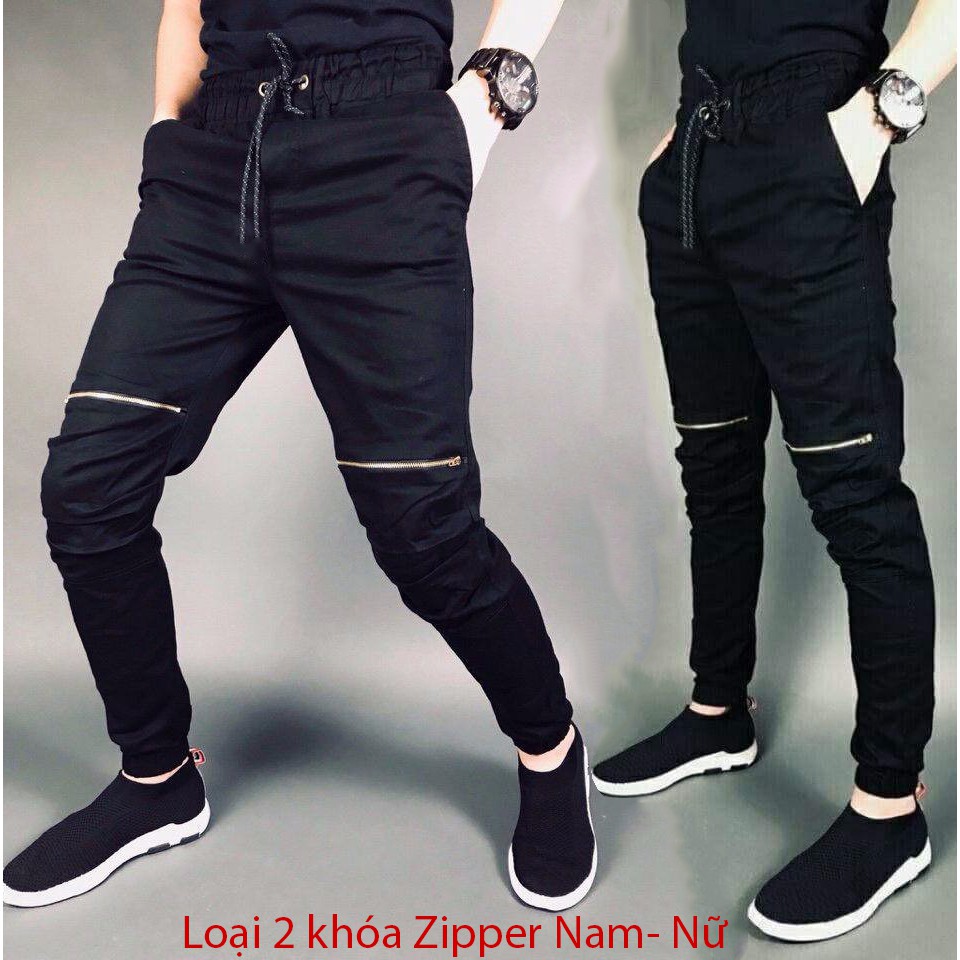 Quần Jogger Kaki Nam - Nữ có khóa kéo zipper đầu gối phong cách