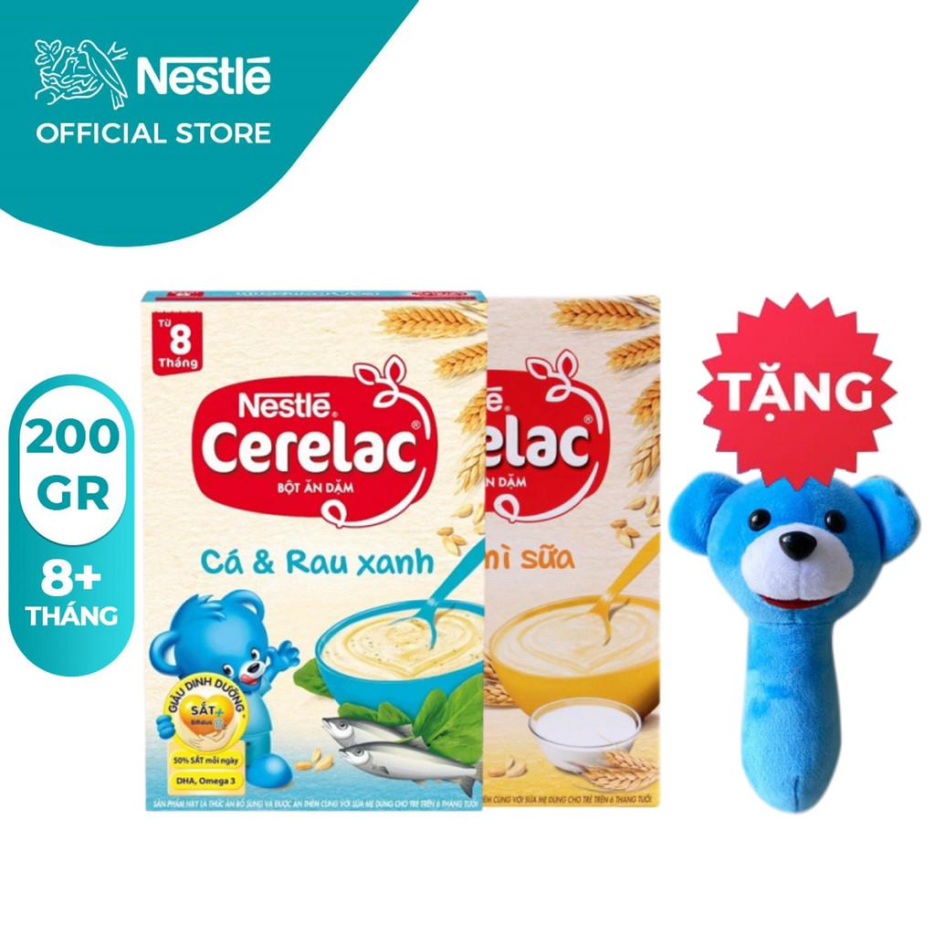 [Tặng Lục Lạc Gấu Cầm Tay] Combo 2 Hộp Bột Ăn Dặm Nestlé Cerelac Cá Rau Xanh Và Lúa Mì Ít Đường 200g/Hộp: