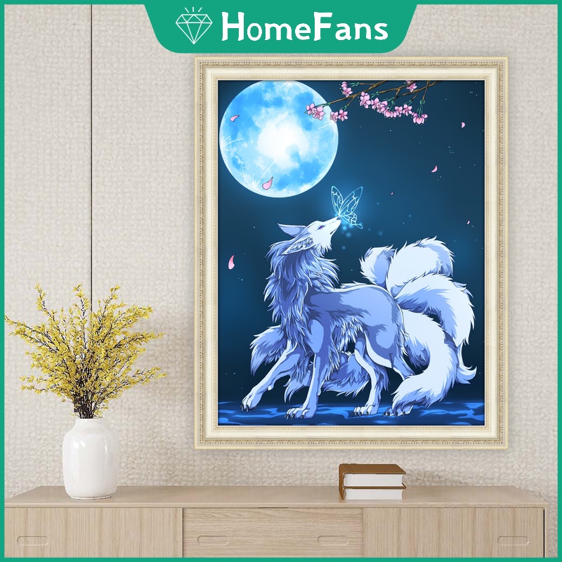 Bộ Tranh Đính Đá 5D Tự Làm Hình Cáo Chín Đuôi 40x50cm / 50x60cm