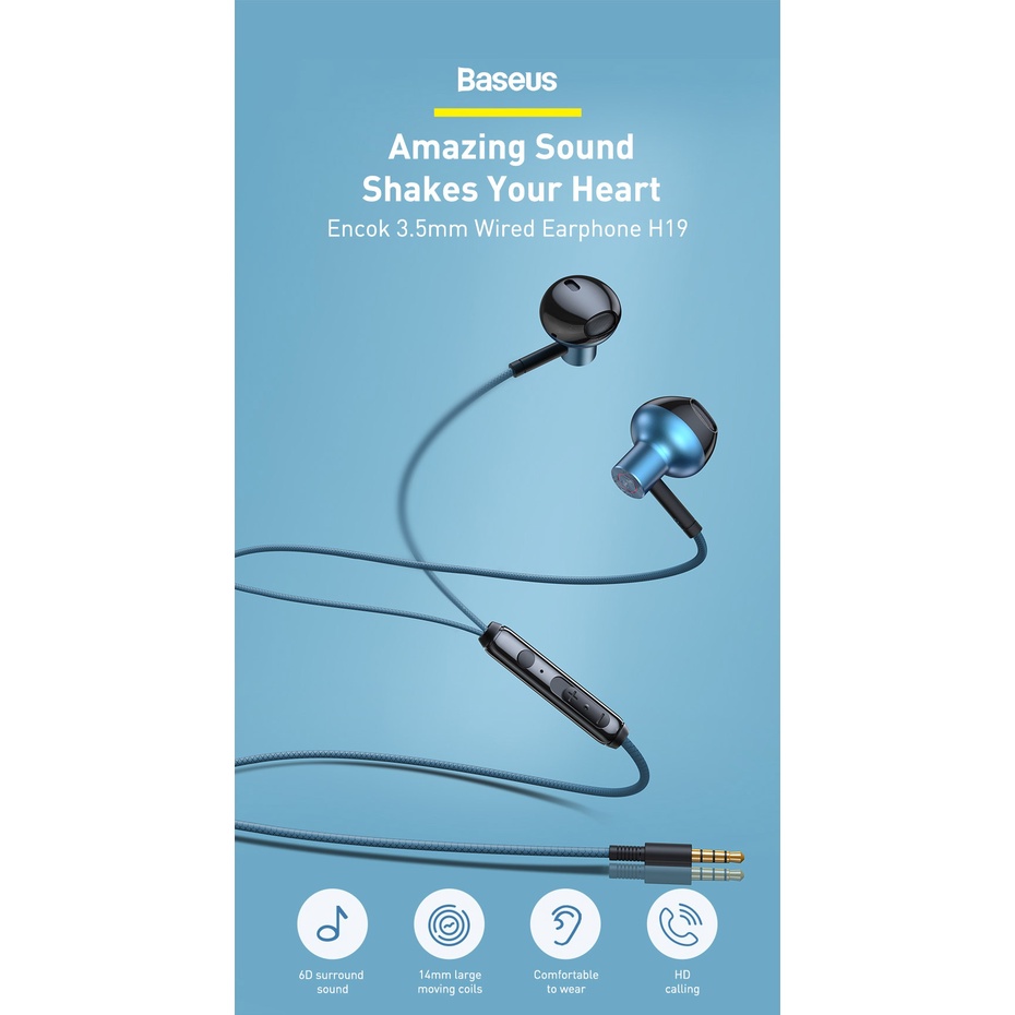 Tai nghe AUX 3.5mm Baseus Encok H19 Wired Earphone