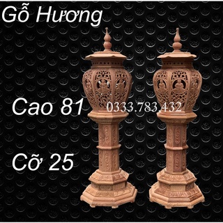 Cặp đèn thờ phật giáo gia tiên gỗ hương cao 81