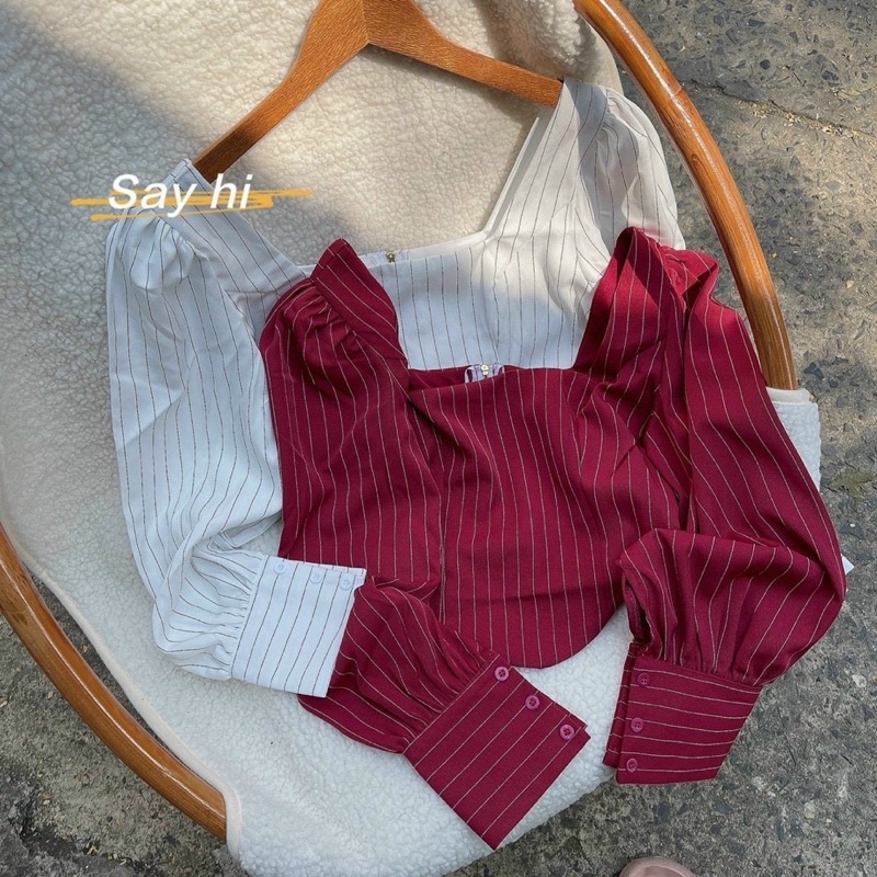ÁO CROPTOP SỌC KẺ LAI BẦU TAY DÀI