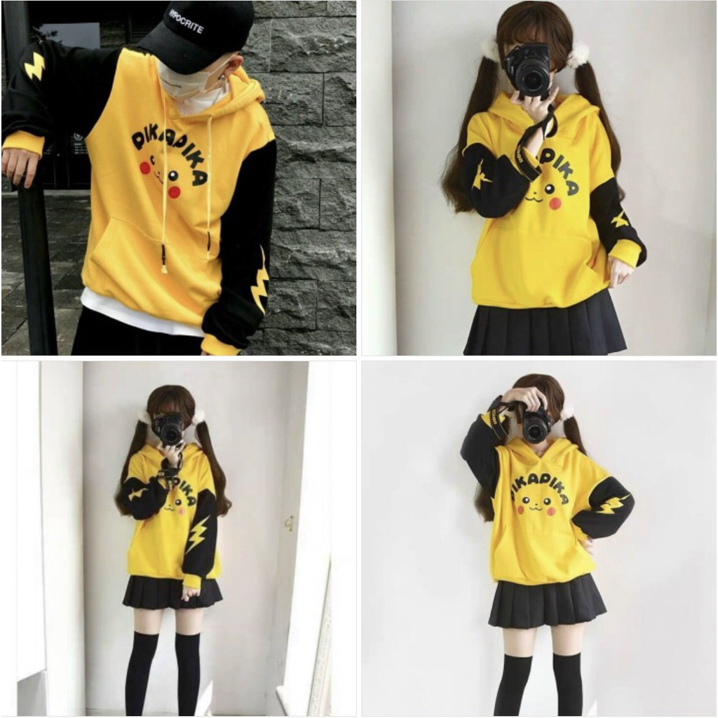 Áo Hoodie Nón Chui Trùm Đầu Nữ Nam Unisex Chất Vải Nỉ Poly Unisex Nam Nữ Pikapika WAH005