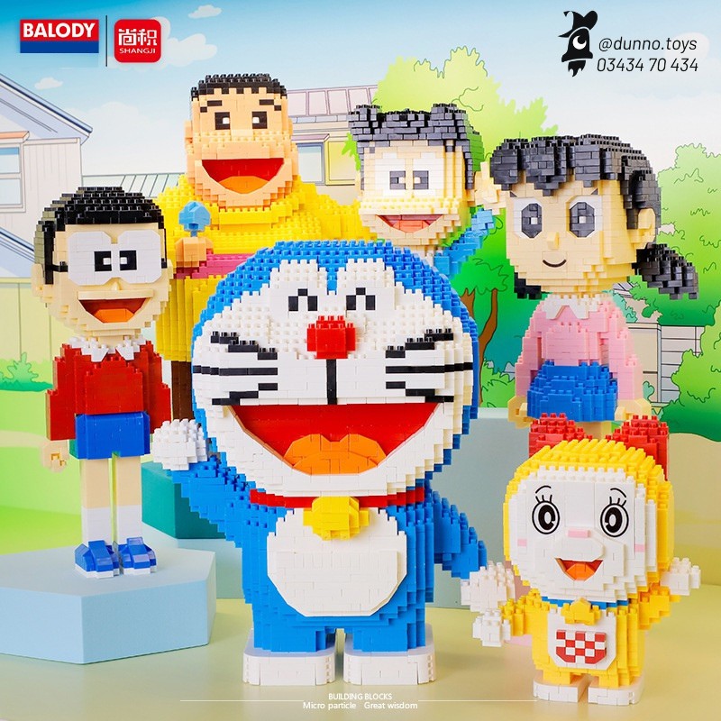 Mô hình Lắp ráp Doraemon và những người bạn – Nobita Xuka Suneo Chaien Doremi Balody Nanoblock– Hộp Cao Cấp Dunno Bricks