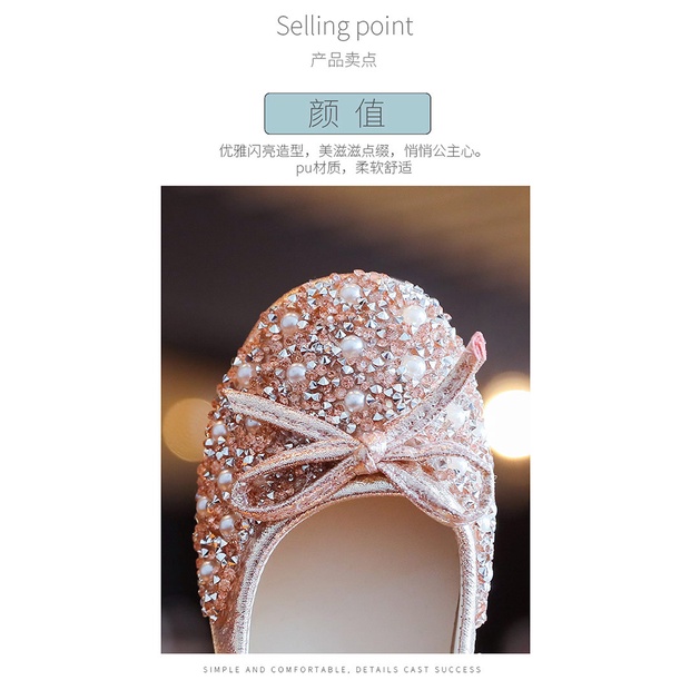 Giày Cho Bé Gái, Giày Búp Bê Bé Gái Công Chúa Đính Đá Kim Sa Hạt Cườm Lấp Lánh