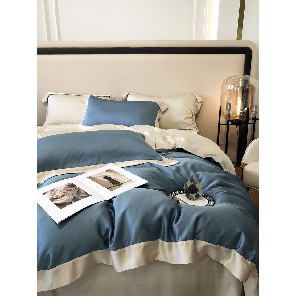 Bộ chăn ga gối trơn cao cấp 100%Tencel 120s phối 2 màu chăn viền siêu xịn mịn, mát lạnh 6 màu tùy chọn