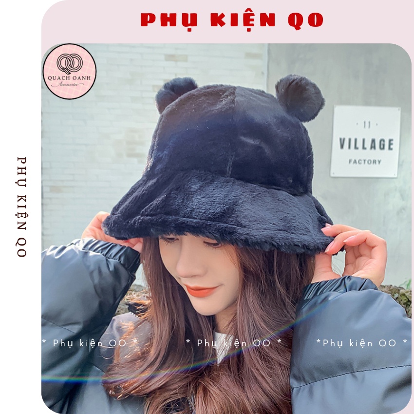 Mũ bucket lông thỏ quả bông mềm mại BUK24