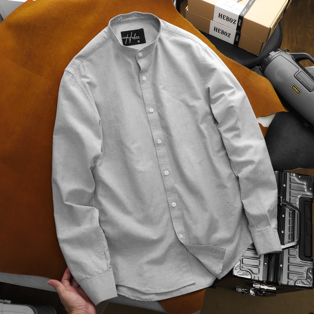 Sơ mi nam dài tay cổ trụ Heboz 4 màu, chất oxford mềm mịn thấm hút mồ hôi, form slimfit chuẩn body - 00001139
