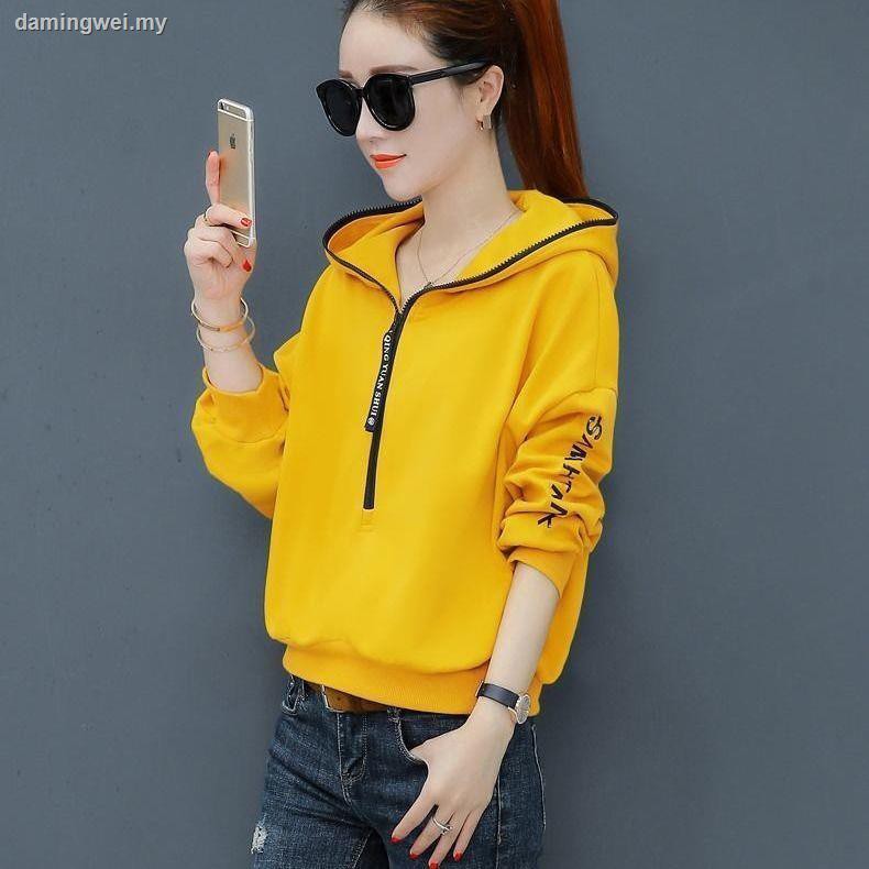 Áo Sweater Cánh Dơi Dáng Rộng Có Mũ Trùm Phối Khóa Kéo Kiểu Hàn Quốc Thời Trang Xuân Thu 2020 Mới Cho Nữ