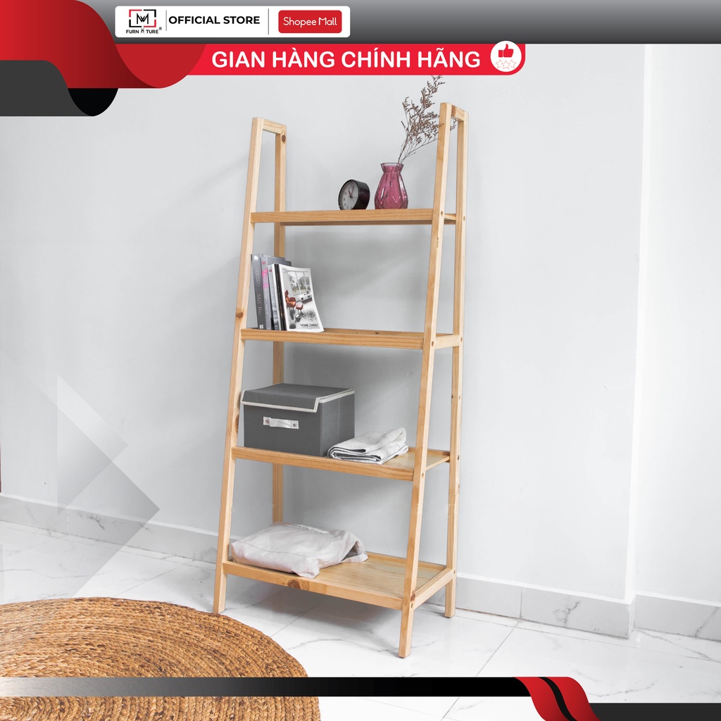 Kệ sách gỗ đa năng lắp ráp 4 tầng màu gỗ thương hiệu MW FURNITURE - Nội thất trang trí