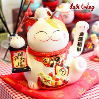 Mèo Thần tài sứ Vẫy tay 20cm "Khai Vận Chiêu Phúc" mã 6/1 (có video sản phẩm)