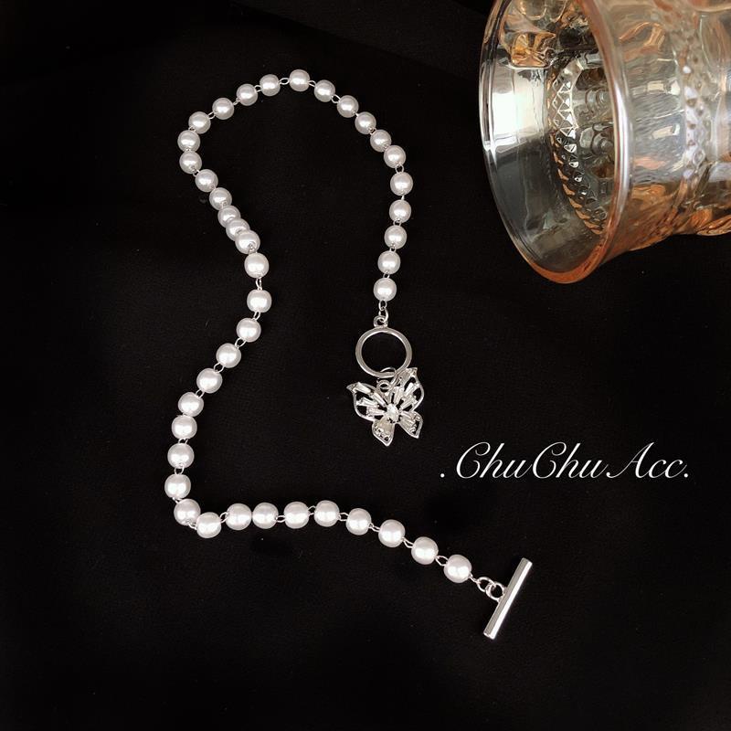 Vòng cổ mặt hình bướm phối ngọc trai nhân tạo thời trang Hàn Quốc