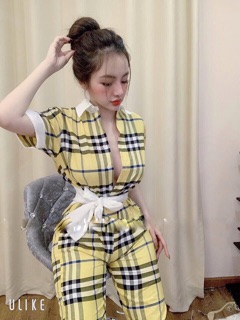 JUMPSUIT DÀI BBR CỔ SƠ MI PHỐI THẮT EO