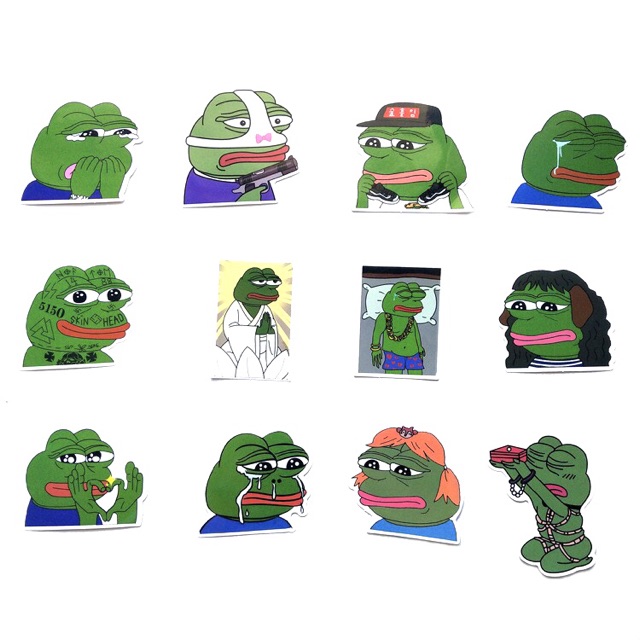 Sticker ếch xanh 30 cái ép lụa , anhr sticker dán ếch xanh pepe khách nhau