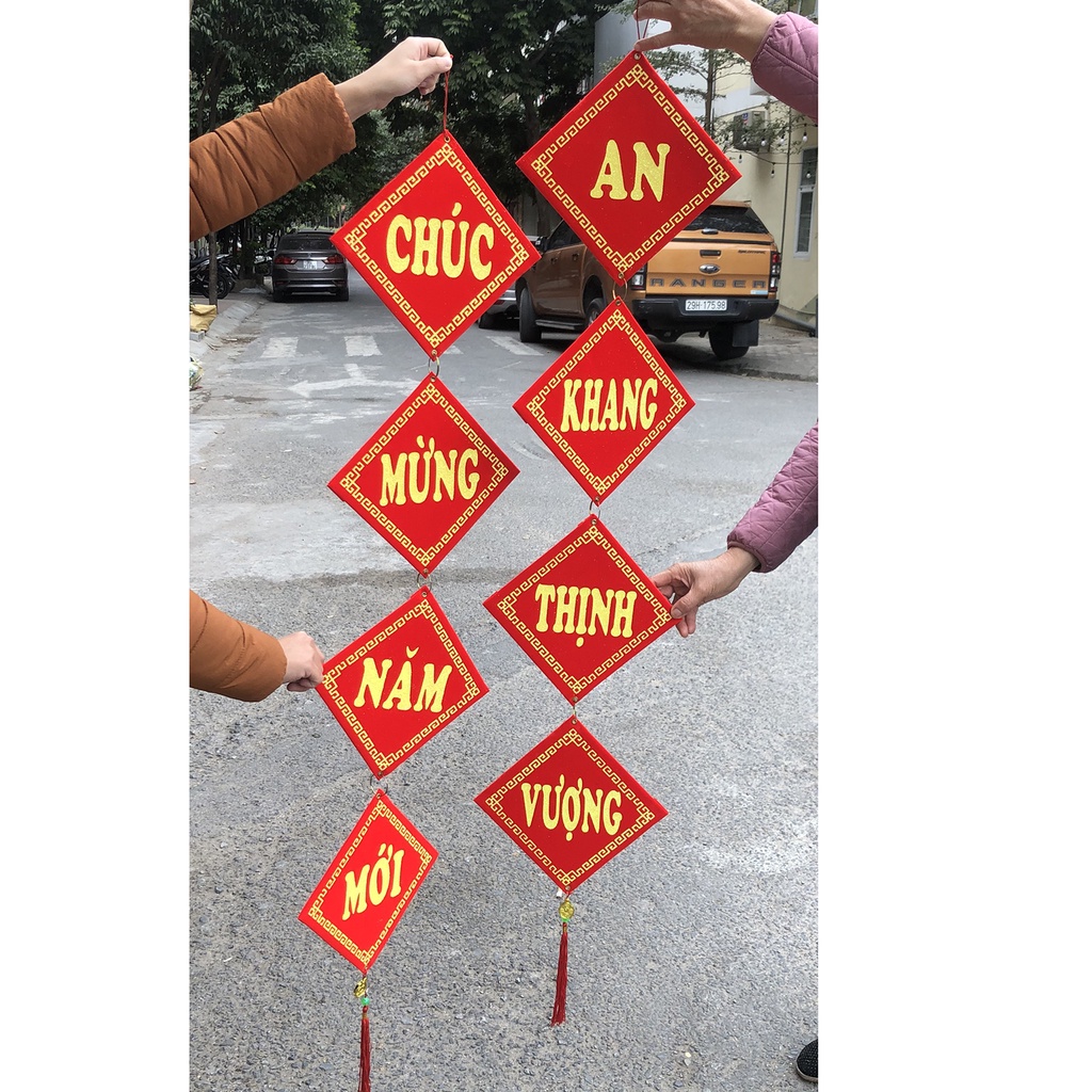 Bộ đôi khánh nhung Chúc Mừng Năm Mới - Vạn Sự Như Ý trang trí Tết