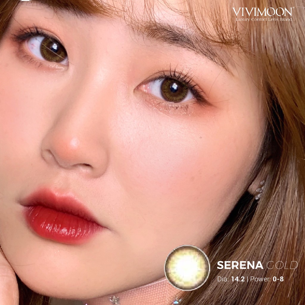 Kính áp tròng VIVIMOON Serena Gold - Lens cận nâu vân nhũ 14.2mm