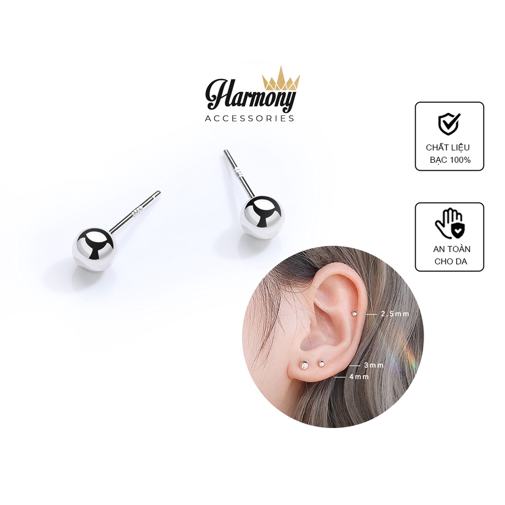 Bông tai nữ bạc 925 hạt bi tròn mindot (1 chiếc) | HARMONY ACCESSORIES K56