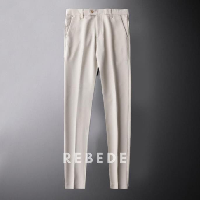 Quần tây nam đẹp màu trắng kem, vải Tuyết hàn co giãn cao cấp ống suông đứng Rebede | BigBuy360 - bigbuy360.vn