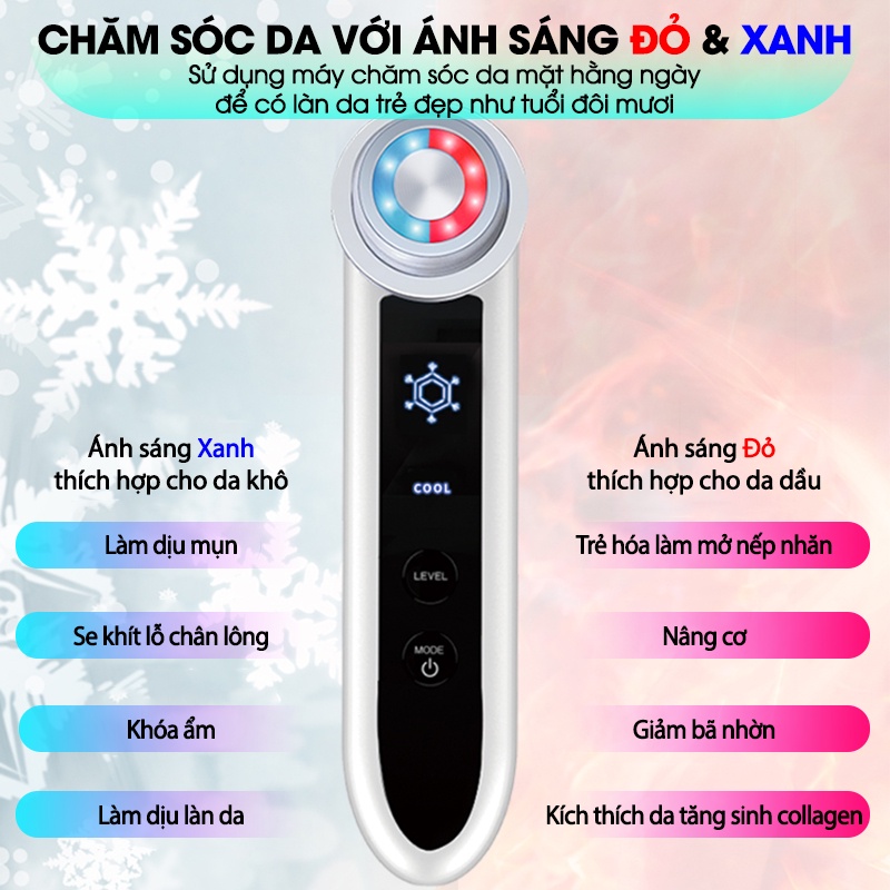 Máy Chăm Sóc Da Mặt Massage Mặt Nóng Lạnh, Trẻ Hóa Da, Nâng Cơ, Giảm Mụn, Kiểm Soát Dầu, Chống Lão Hóa BH [12 T]