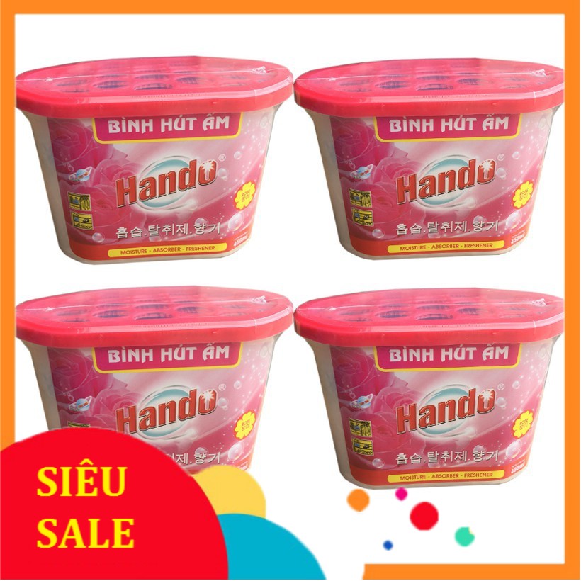 Combo 4 Hộp hút ẩm khử mùi hương hoa hồng Hando 450ml