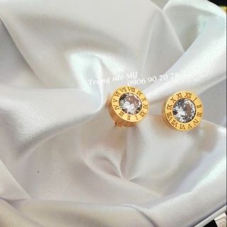 Bông tai titan la mã đính đá mạ vàng