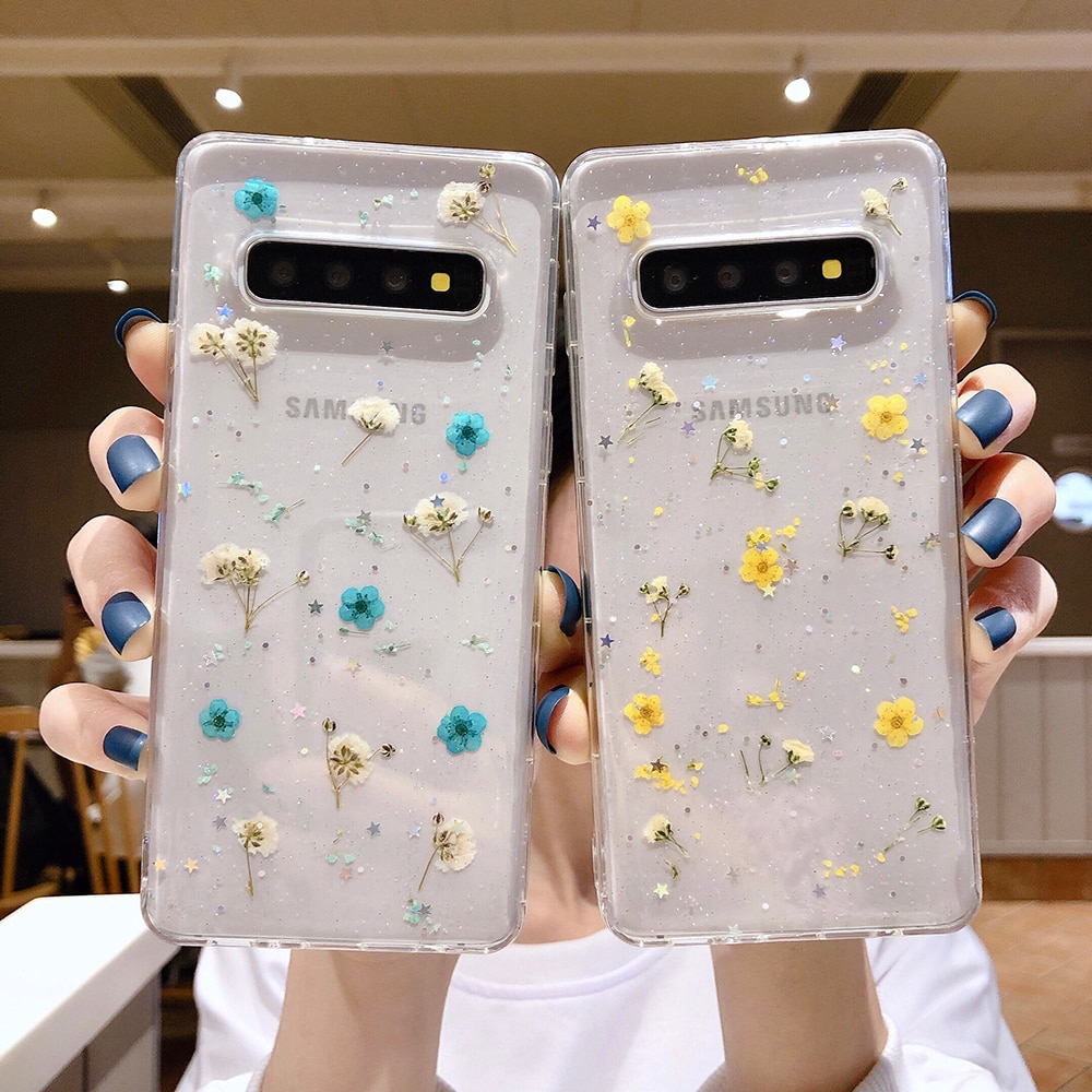 Ốp Điện Thoại Mềm Trong Suốt Trang Trí Hoa Khô Cho Samsung Galaxy Note 10 S10 S10e A52 S21 S8 S9 Plus Note 8 9 S20 Plus