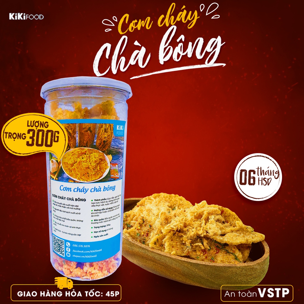 Cơm cháy chà bông 300G KIKIFOOD vừa ngon vừa rẻ, đồ ăn vặt Việt Nam an toàn vệ sinh thực phẩm