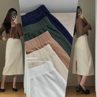 Chân váy midi thun gân xẻ sau_cv531
