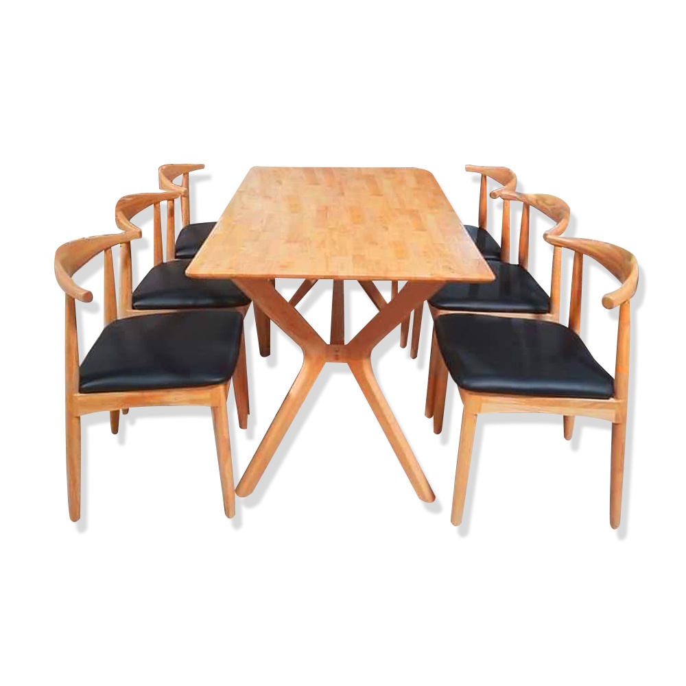 Bộ bàn ăn mặt gỗ IBIE Mondrian 4 - 6 - 8 ghế Bull gỗ cao su tùy chọn màu sắc, phong cách hiện đại, hàng loại 1