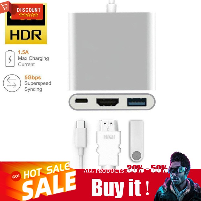 ☪ USB Type C Hub HDMI 4K Adapter USB-C to Converter with 3.0 USB and 3.1 Charging Port for Retina MacBook