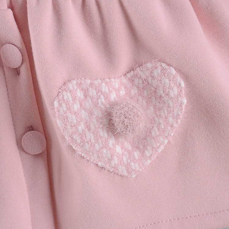 Áo khoác bé gái cổ sen túi trái tim chất cotton lót nhung siêu mềm mịn size 9-15kg AK21