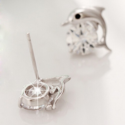 Hoa tai xi bạc mặt hình cá heo cho nữ