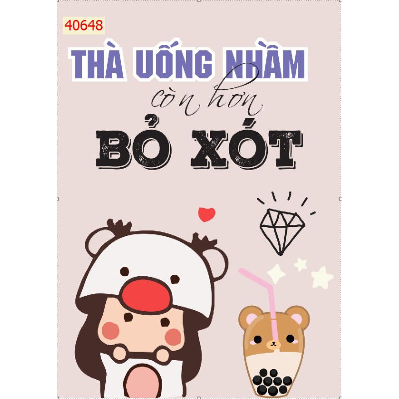 combo 4 bức tranh 3d dán trang trí quán trà sữa keo sẵn