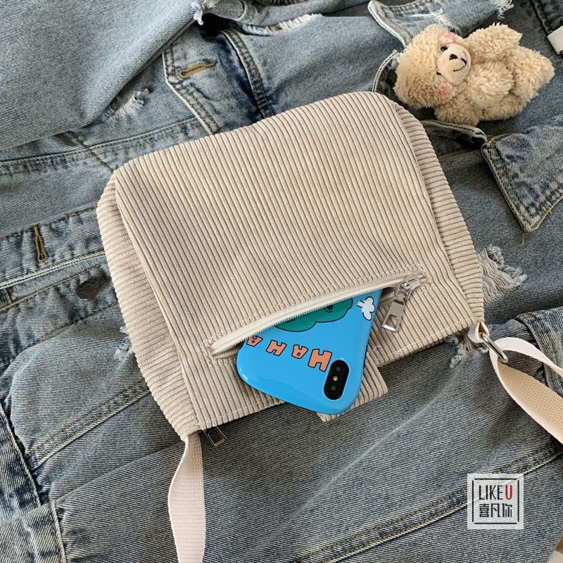 Túi Đeo Chéo Vải Nhung Kẻ Đơn Giản Dễ Thương Cho Nữ SJHY0303