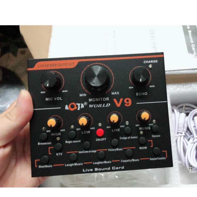 Combo livestream thu âm Woaichang PM10, soundcard V9, màng lọc âm, kẹp micro