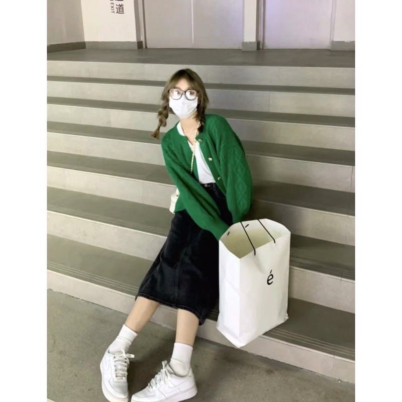 ÁO KHOÁC LEN XANH LÁ VINTAGE