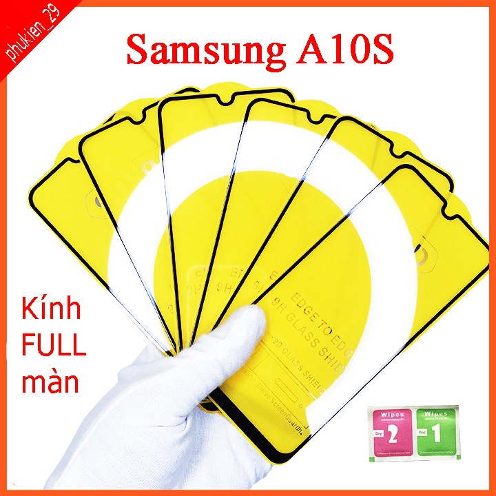 Kính cường lực Samsung A10S  full màn hình, Ảnh thực shop tự chụp, tặng kèm bộ giấy lau kính taiyoshop2