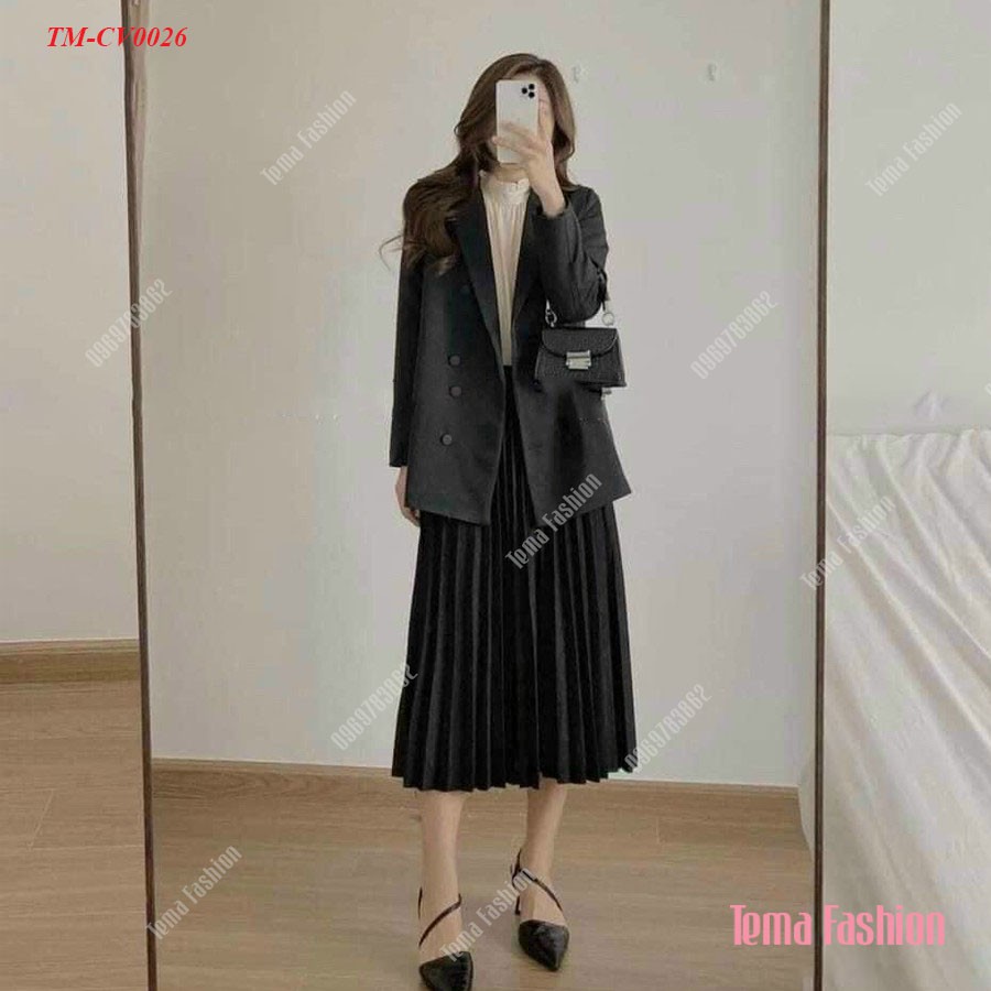 Chân váy xếp ly nữ TEMA - Chân váy xếp ly dài cạp chun siêu đẹp | BigBuy360 - bigbuy360.vn