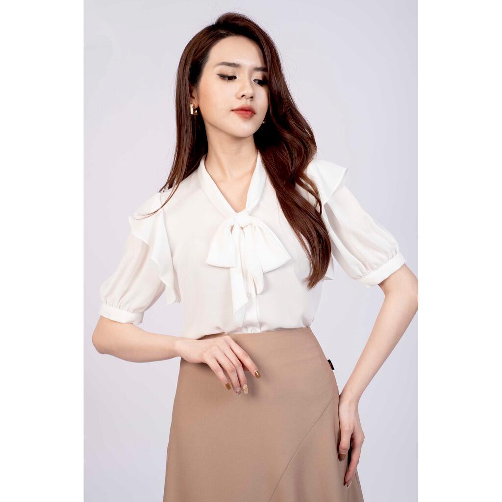 Áo sơ mi cổ buộc nơ, tay đính bèo, bồng MMOutfit M-AO071021223