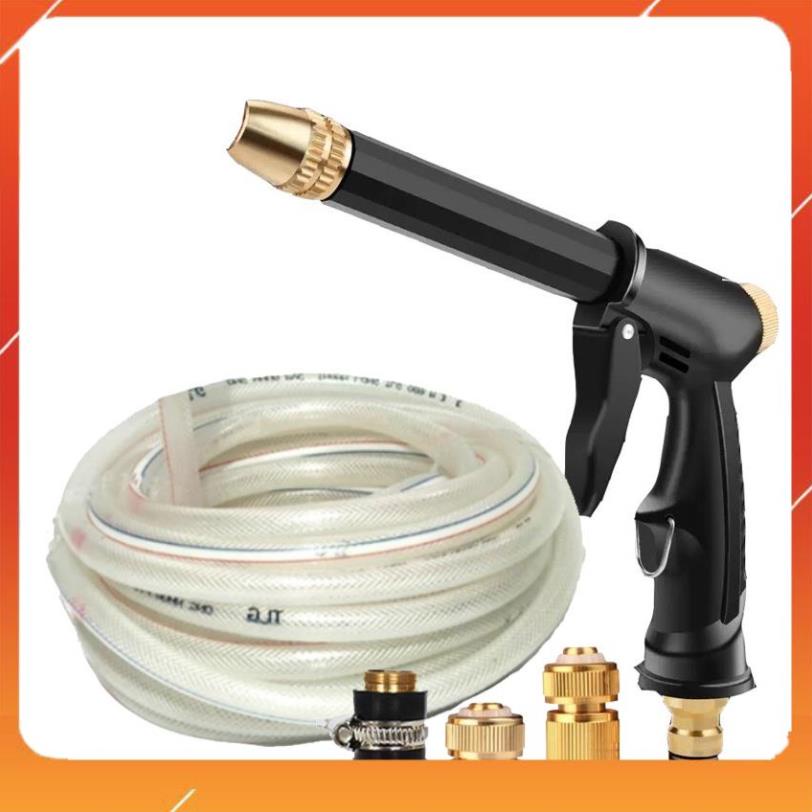 Rửa xe tưới cây Bộ dây và vòi xịt tăng áp lực nước 300% loại 25m cút đồng,nối đồng 206810-2