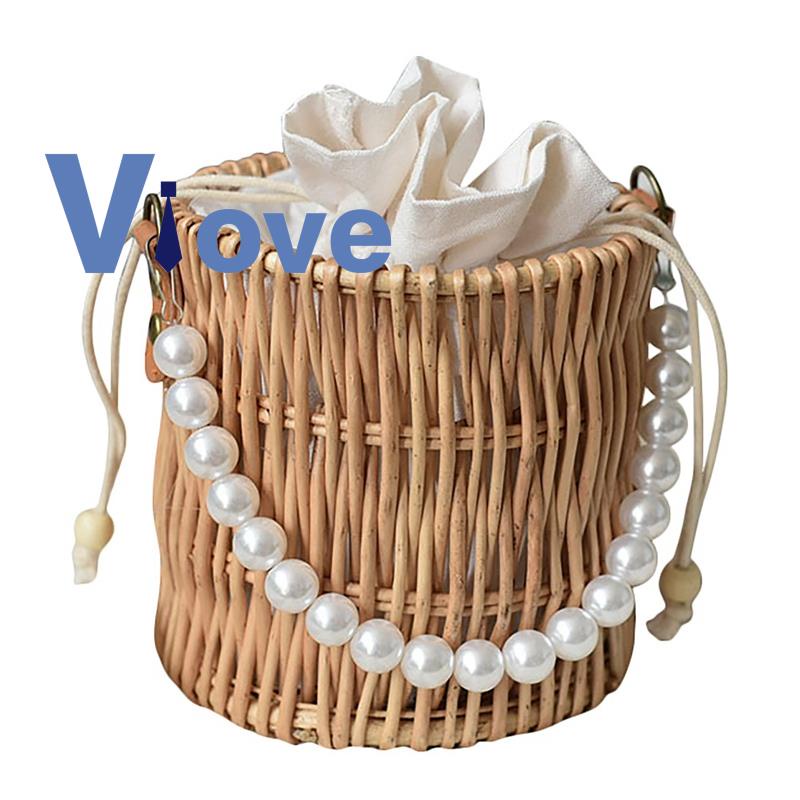 Wicker Pearl Mini Handbag, Stylish Weave Bucket Tote Bags