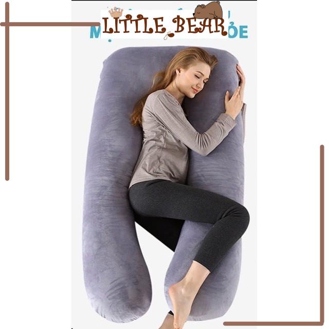 Gối ôm bà bầu hình chữ U vải nhung cao cấp - Little Bear