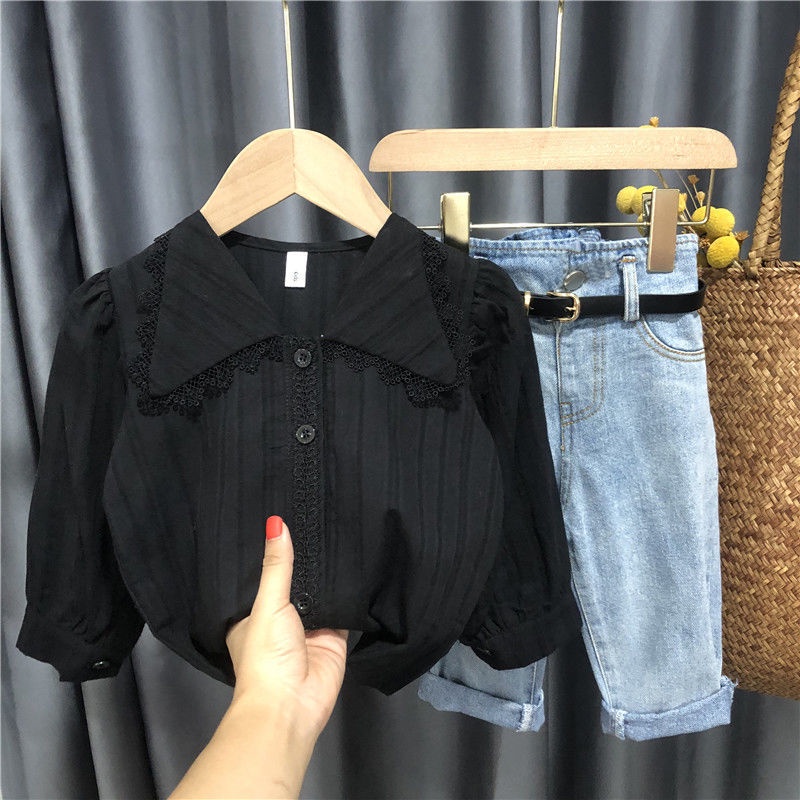 Set Áo Sơ Mi Tay Dài Và Quần Jeans Phong Cách Phương Tây Thời Trang Mùa Thu Mới 2022 Cho Bé Gái