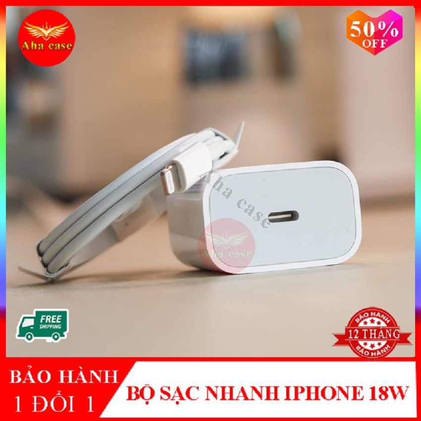 Bộ sạc nhanh iphone 18w, CỦ CÁP SẠC CỰC NHANH cho iPhone 7P/8P/X/XS//Xs Max/11/11Pro/11 Pro Max/12 Pro Max, chân USB-C