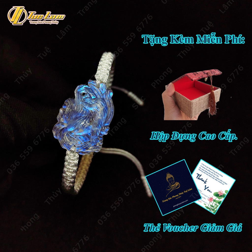 Vòng tay dây chỉ may mắn bện hồ ly chúa moonstone trắng ánh xanh hợp mệnh trợ duyên - Tuệ Lâm