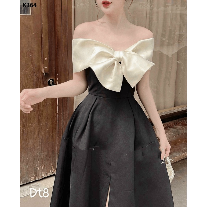 (Mẫu Mới) Mẫu Mới Về Cho Tiểu Thư -- Đầm TAPTA Thiết Kế Tay Nơ Trễ Vai + Váy Chẻ Xinh Mê Ly UP h.h.p